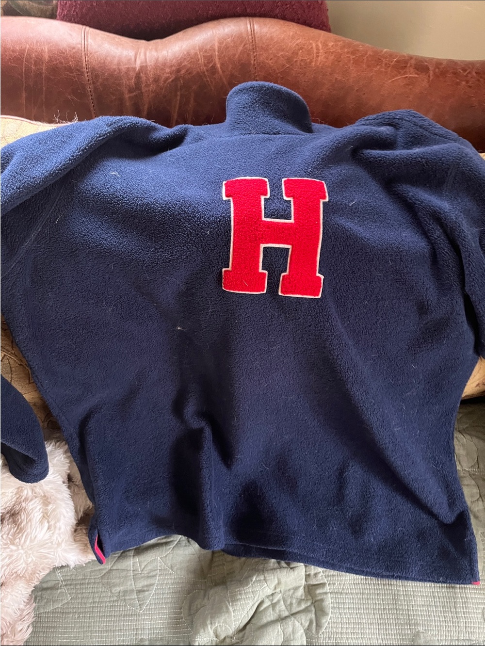 Tommy Hilfiger Navy Fleece Pullover with Red 'H' Patch